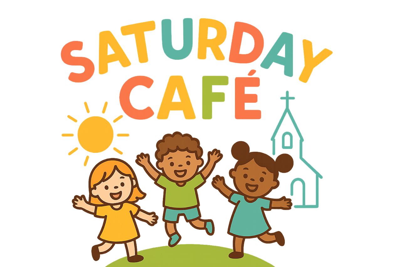 Three happy children jumping under the Saturday Cafe sun